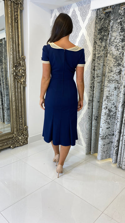 Navy Vintage Style Midi Fishatil Dress
