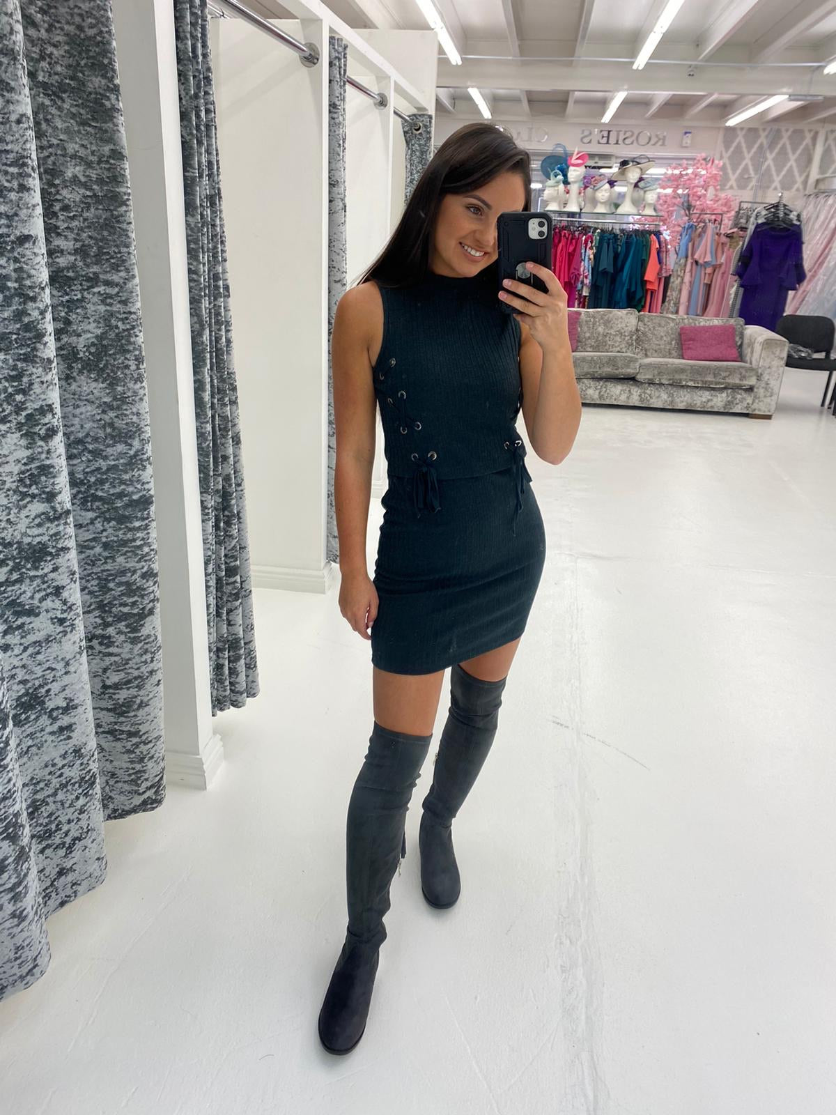 Dark Green Sleeveless Ribbed Mini Bodycon Dress