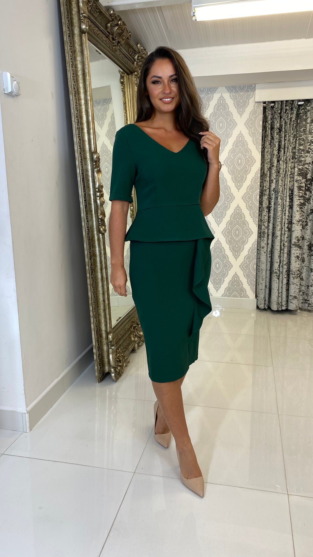 forest green pencil dress Sophisticated Midi Pencil Dress