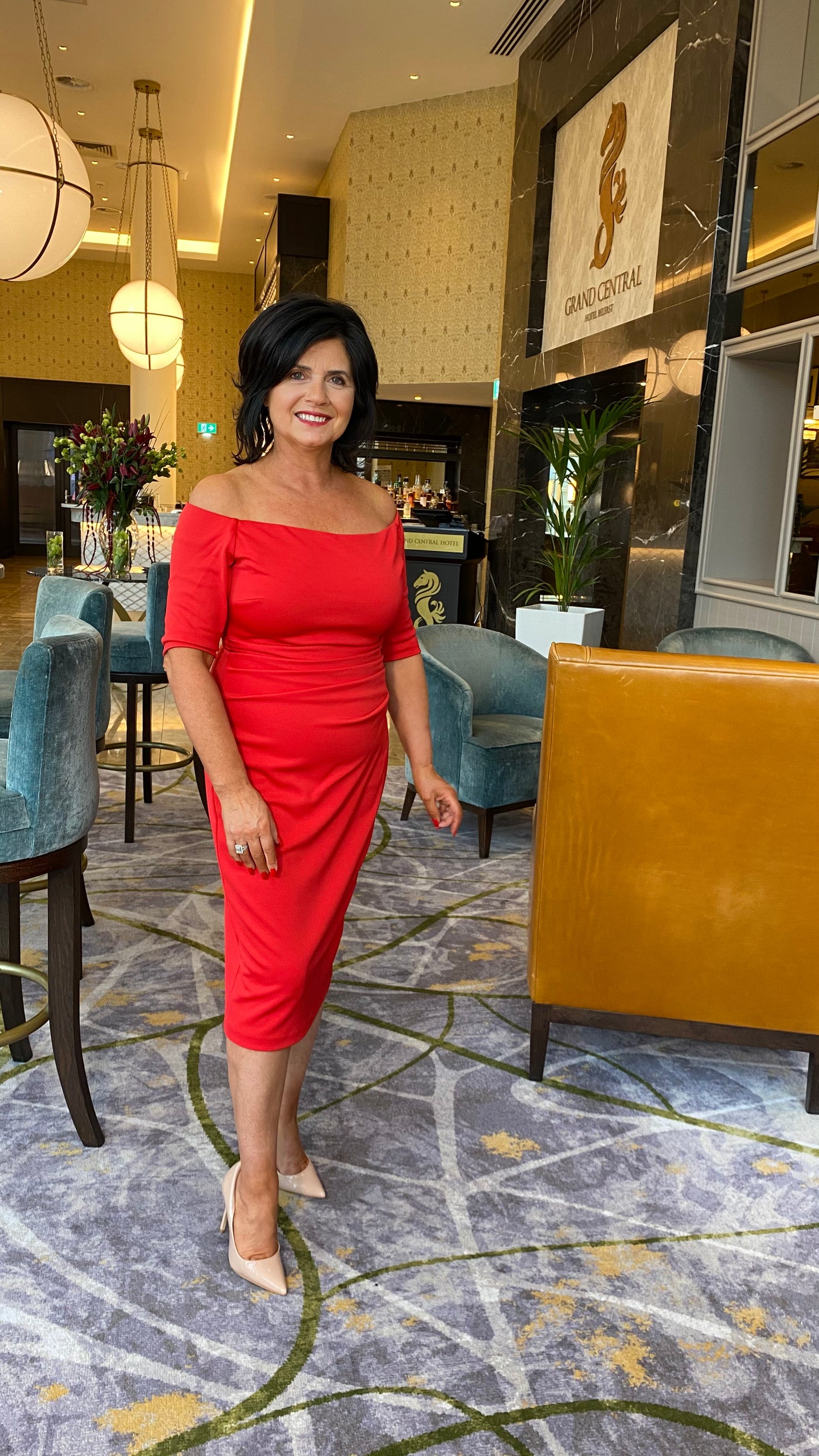 Red 3/4 Sleeve Bow Back Dress In Red