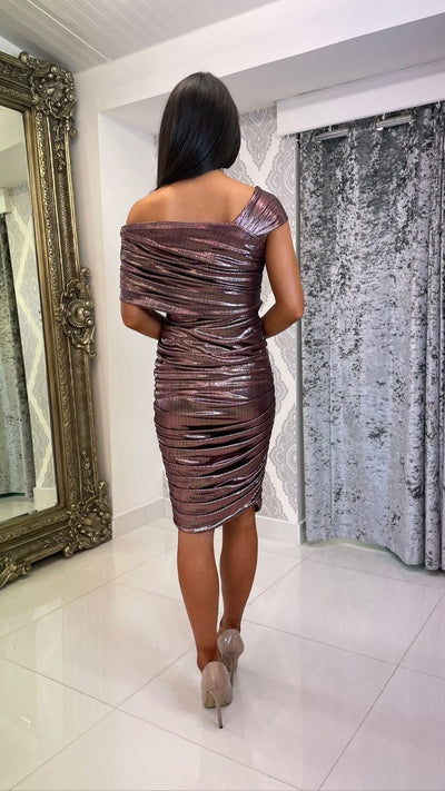 Metallic Ruched Midi Dress