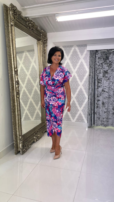 Purple/Pink Floral Print Frill Sleeve Dress