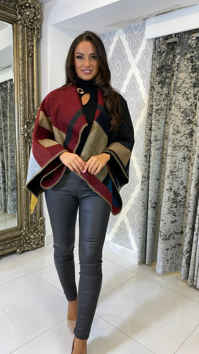 Multi Colour Patchwork Wool Cape