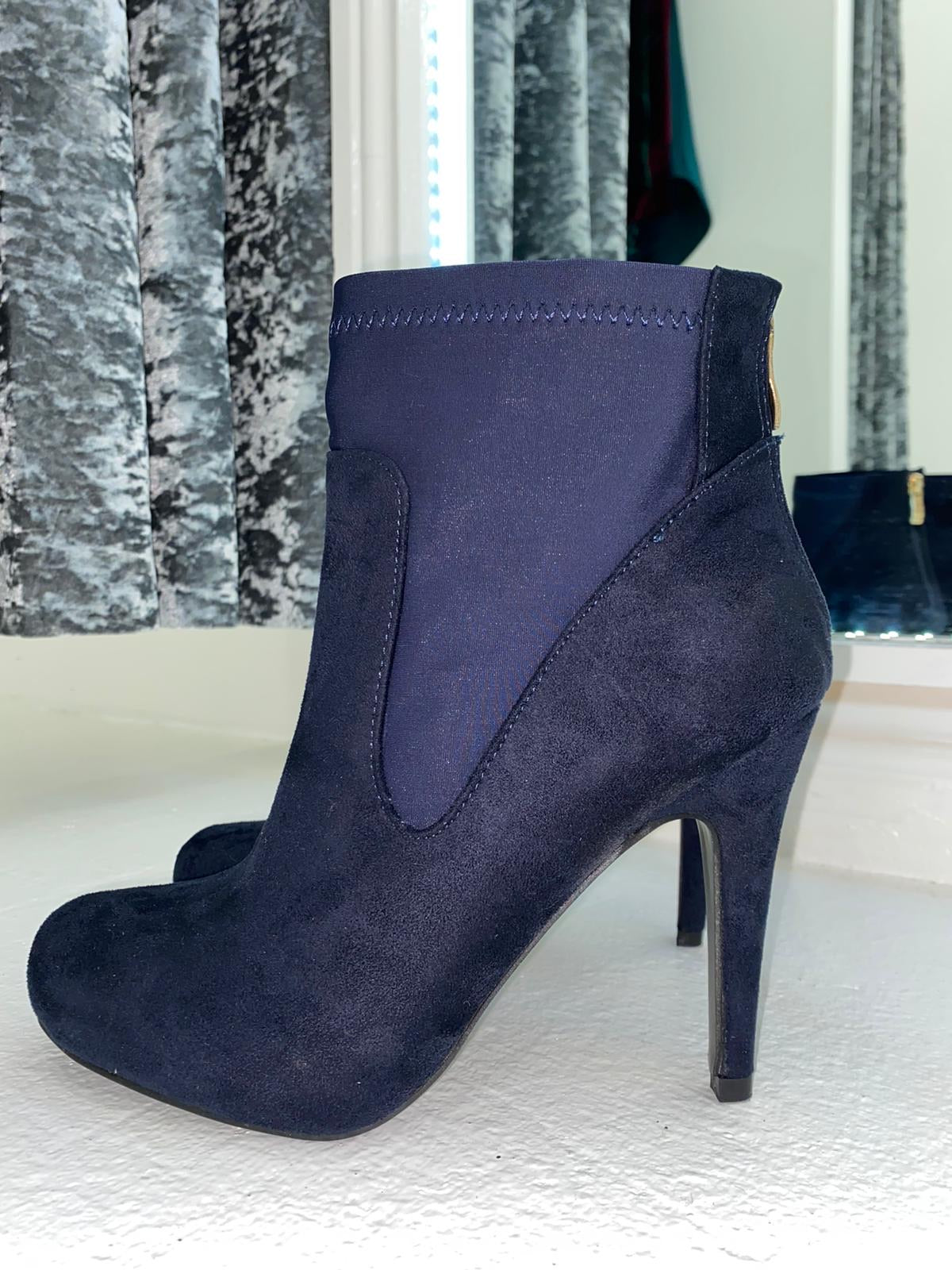 Navy Heeled Ankle Boots