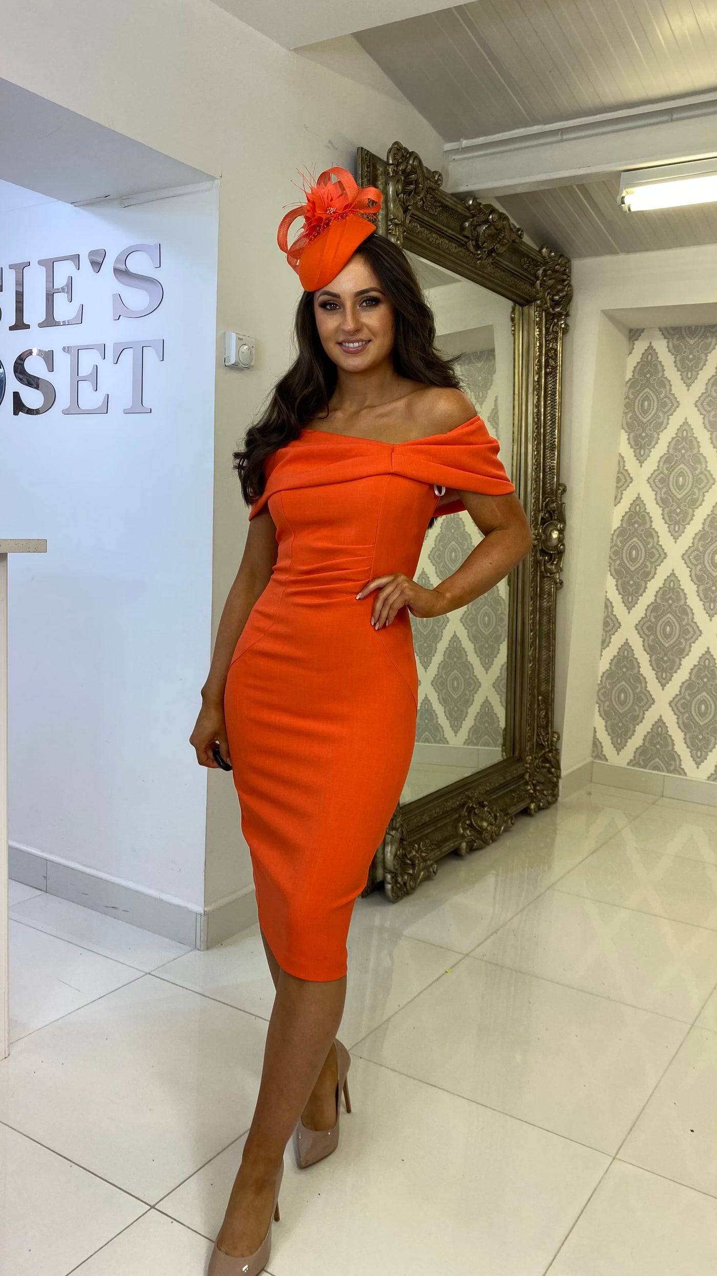 Bardot Midi Dress Orange