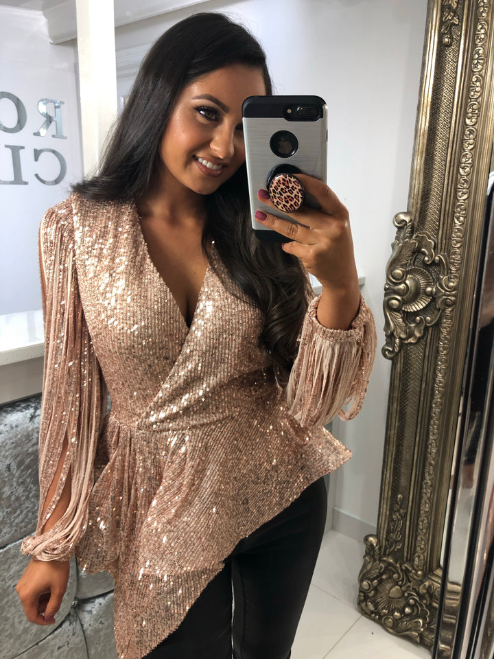 rose gold sequin blouse