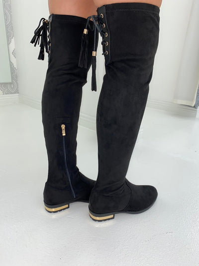 Black Faux Suede Over The Knee Boots