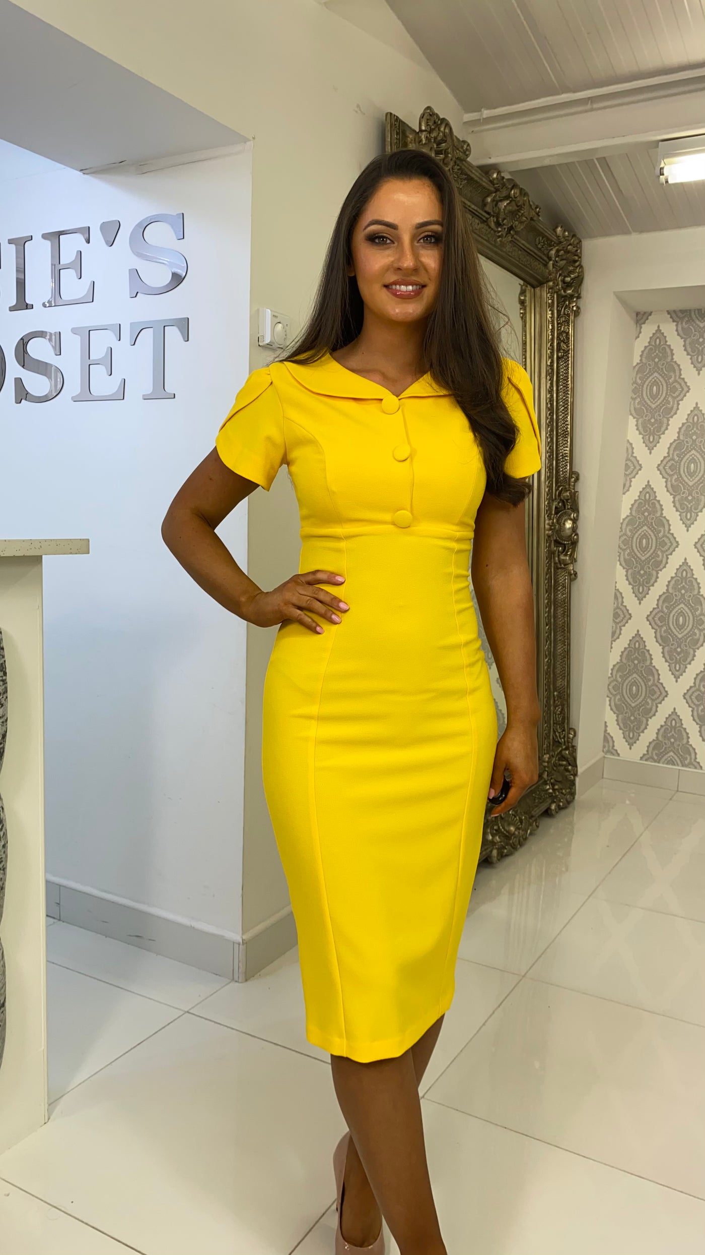 Yellow Collared Midi Dress