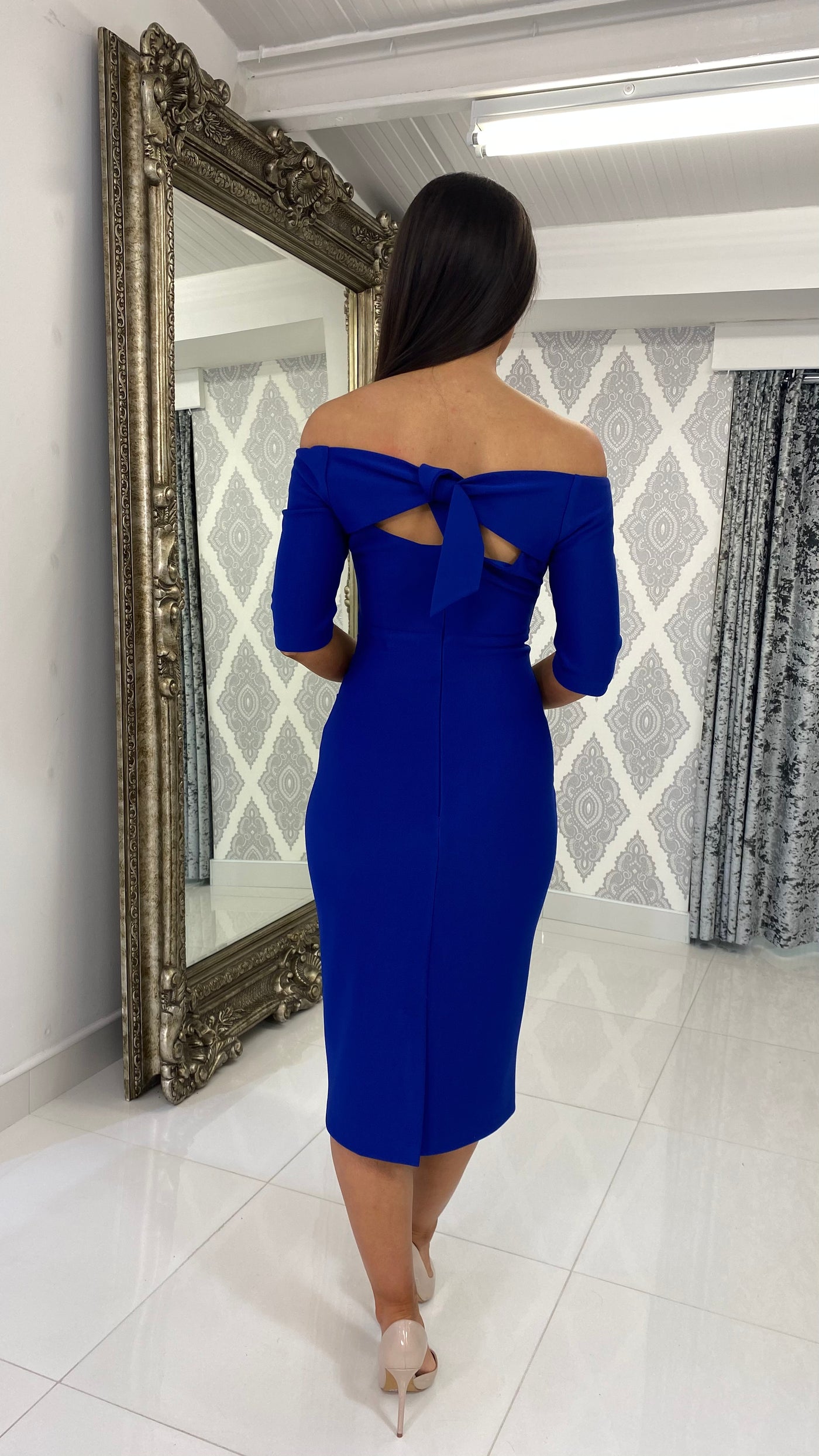 Cobalt Bardot Bow Back 3/4 Sleeve Dress