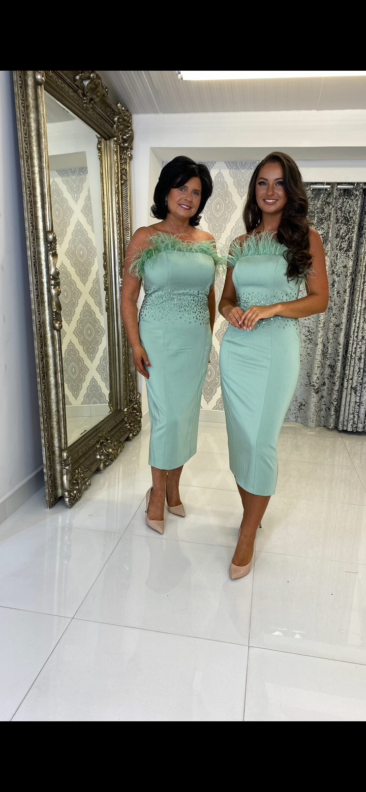 Sage Green Feather Midi Dress – Rosies Closet