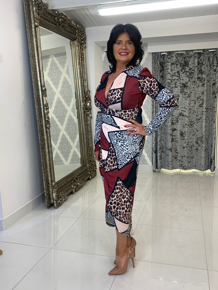 Burgundy Animal Print Midi Dress – Rosies Closet