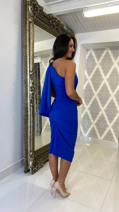 Cobalt Blue Drape One Shoulder Dress