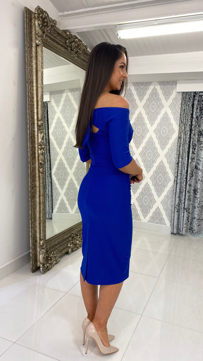Cobalt Bardot Bow Back 3/4 Sleeve Dress