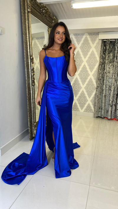 Royal Blue Corset Satin Formal Gown
