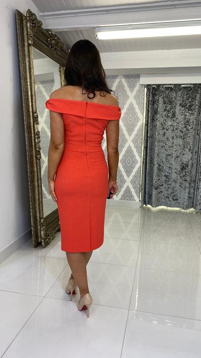 Grenadine Orange Bow Bardot Midi Dress