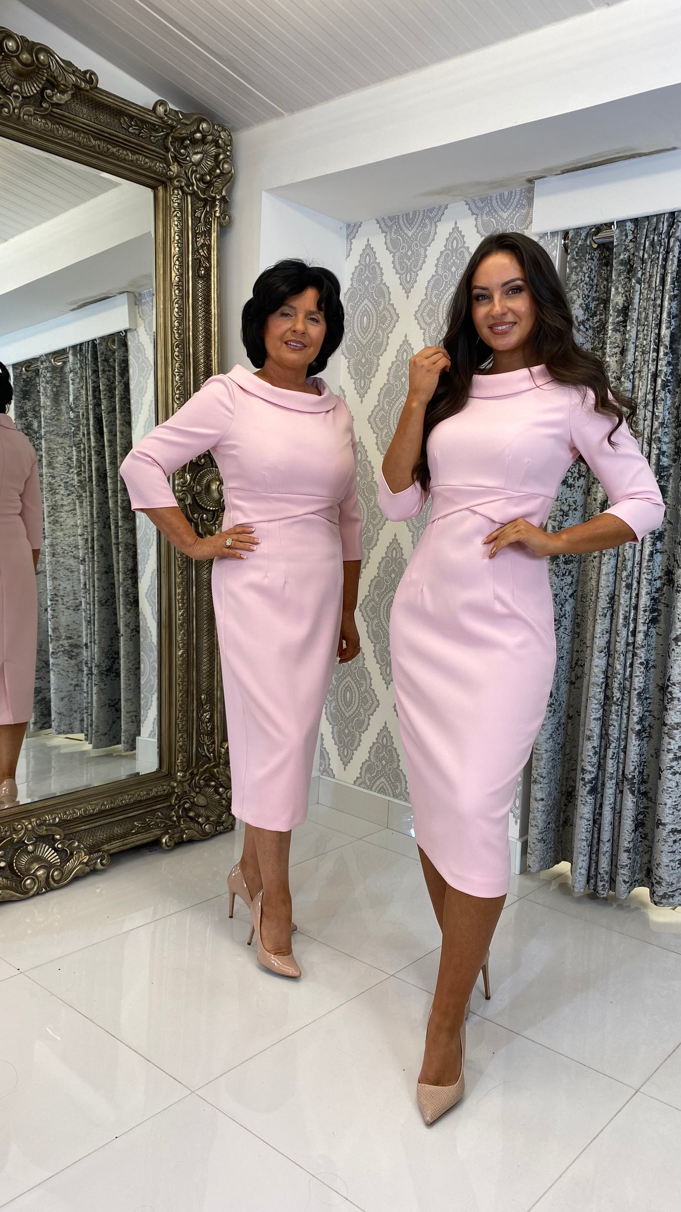 Blush Pink 3/4 Sleeve Roll Neck Dress