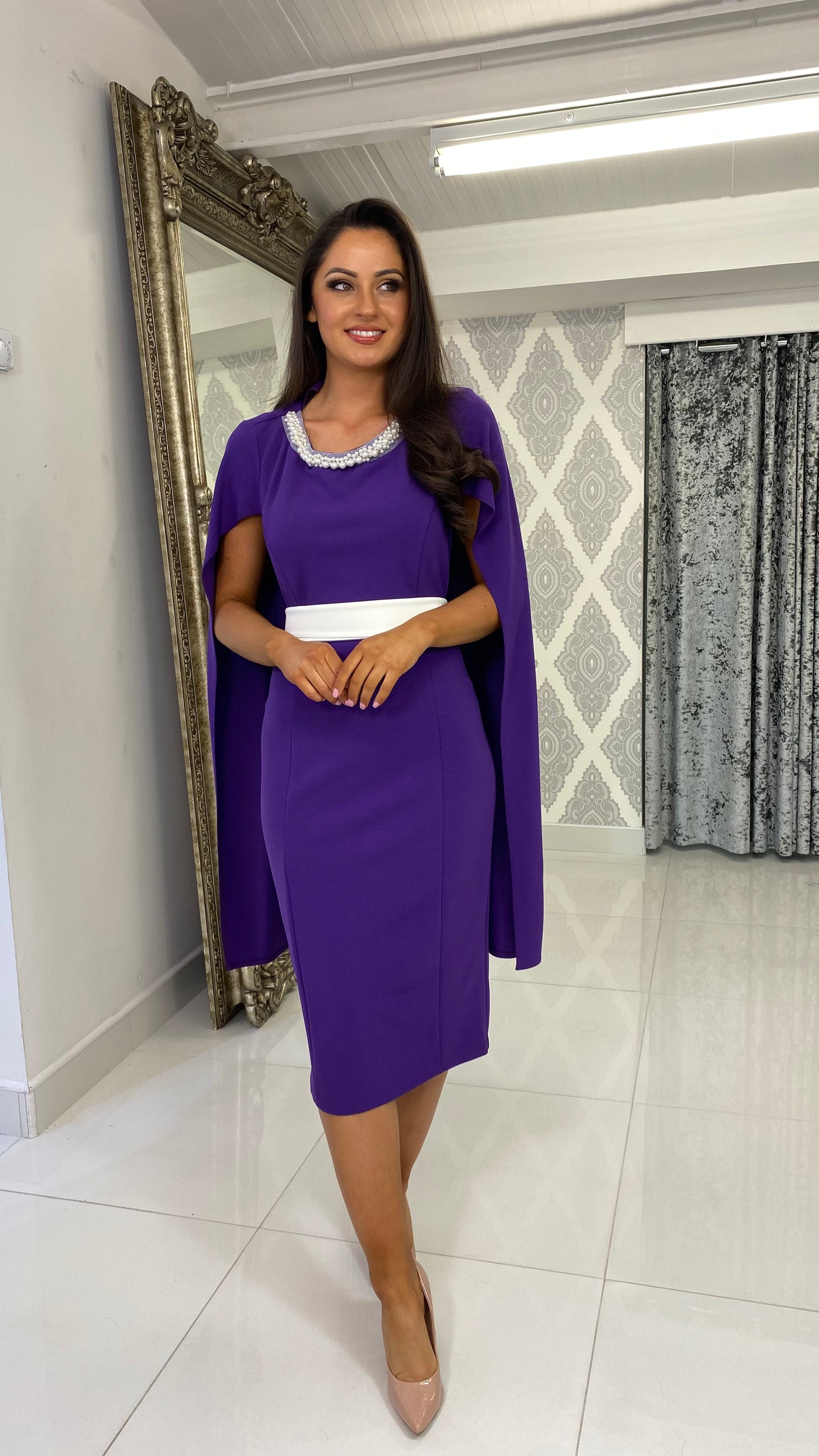 Purple Cape Style Midi Dress