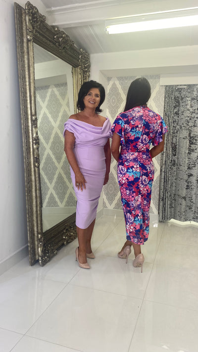 Purple/Pink Floral Print Frill Sleeve Dress