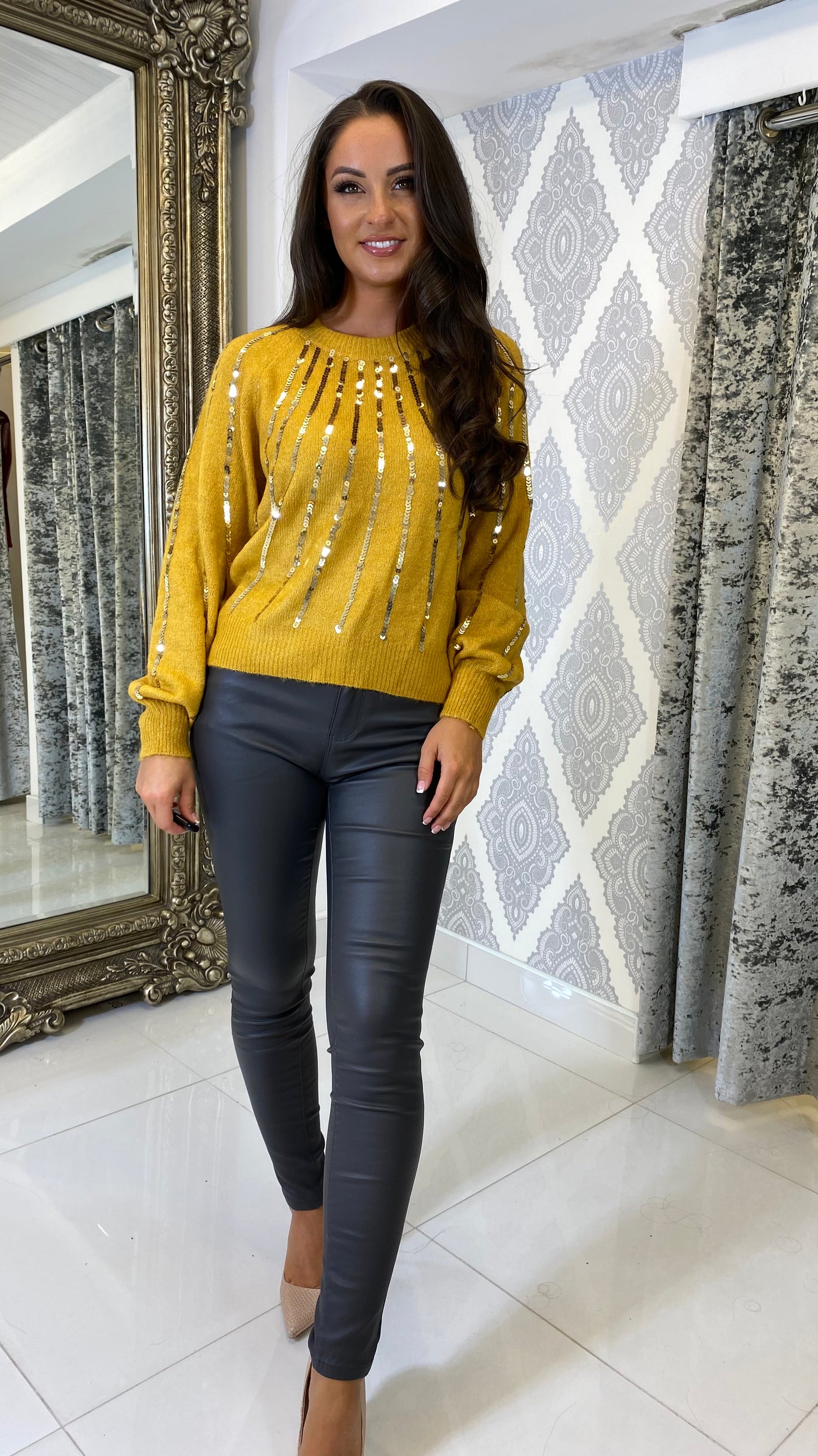 Mustard Sequin Knit Jumper