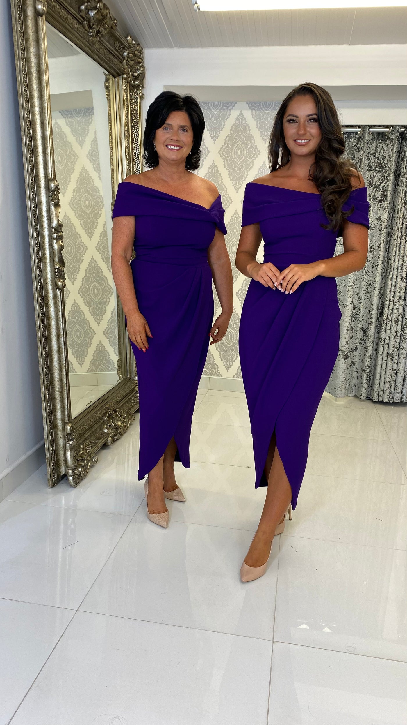 Purple Bardot Long Midi Dress