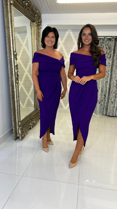 Purple Bardot Long Midi Dress