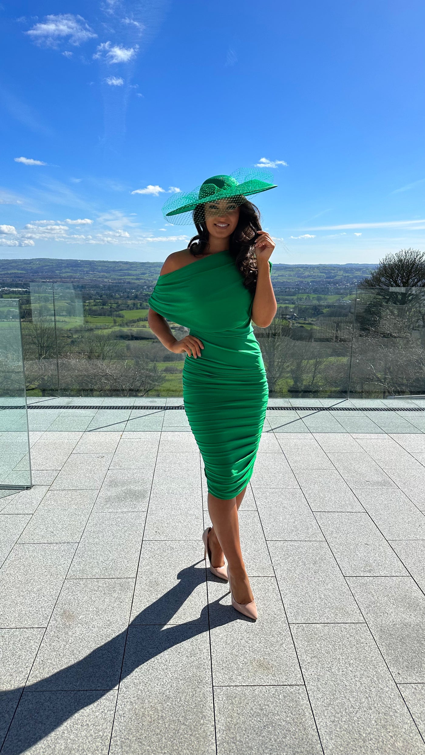 Green Jersey Ruched Midi Dress