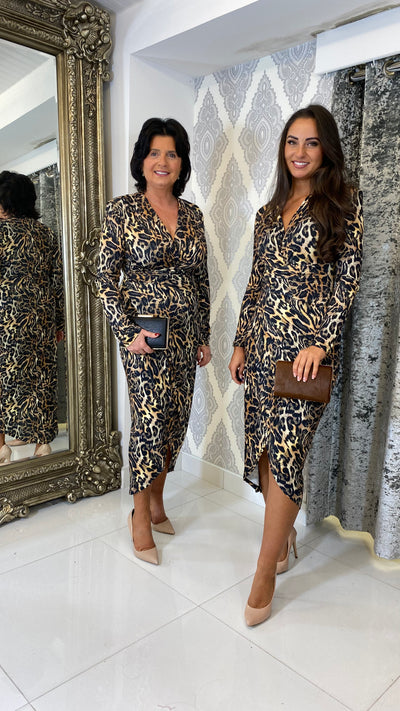 Leopard Print Midi Ruched dress