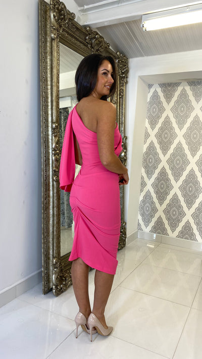 Hot Pink Drape One Shoulder Dress